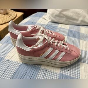 Adidas Women's Pink and White Gazelle Platform Sneakers